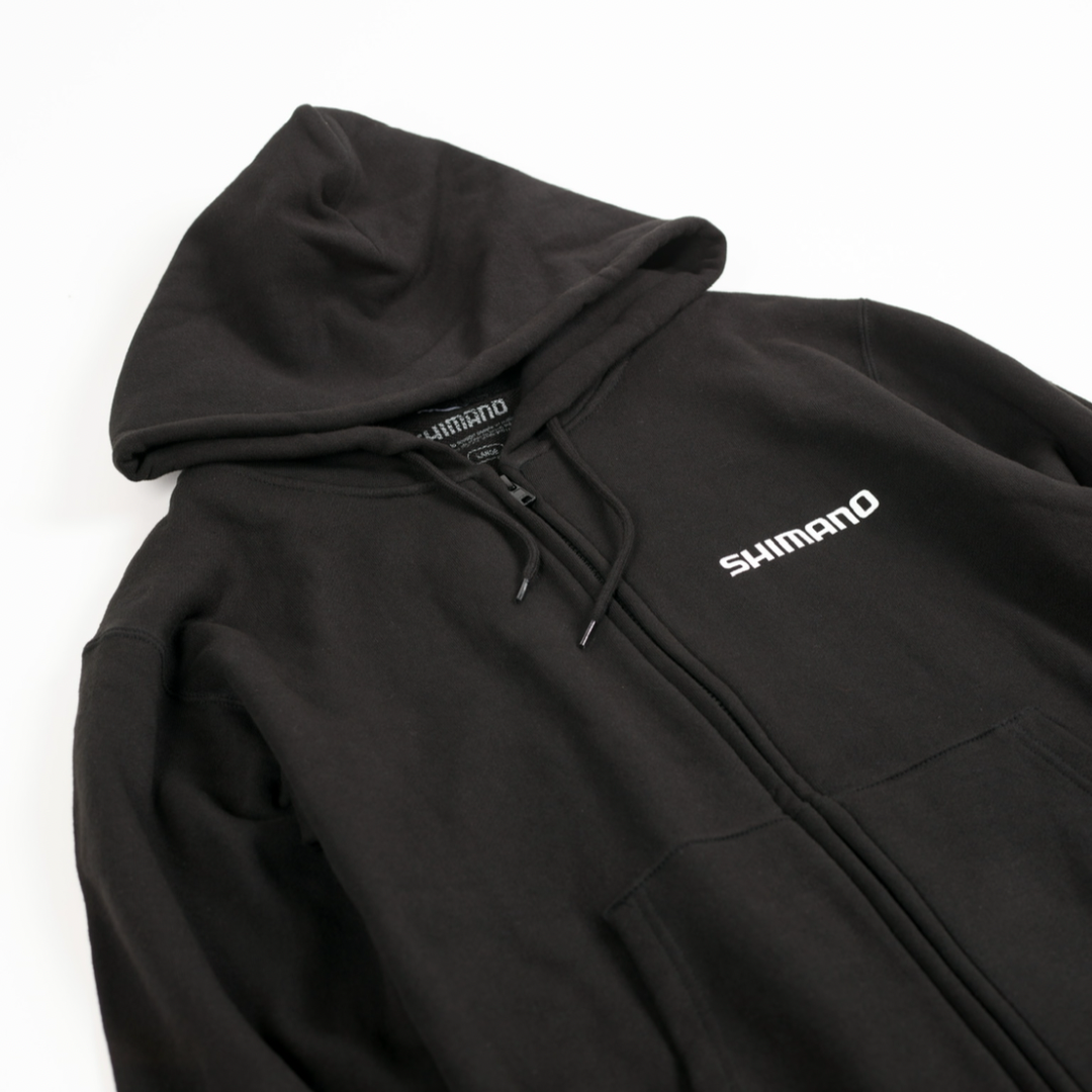 SHIMANO ブラック ジップアップ SHIMANO Big Logo Zip-up Hoodie – Black | シマノショップ